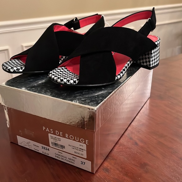 NWB Pas De Rouge Women's Fleur 2824 In Black Suede/Embossed Leather Size 37 - Picture 4 of 12